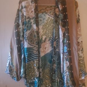 Cardigan Kimono style Peacock print